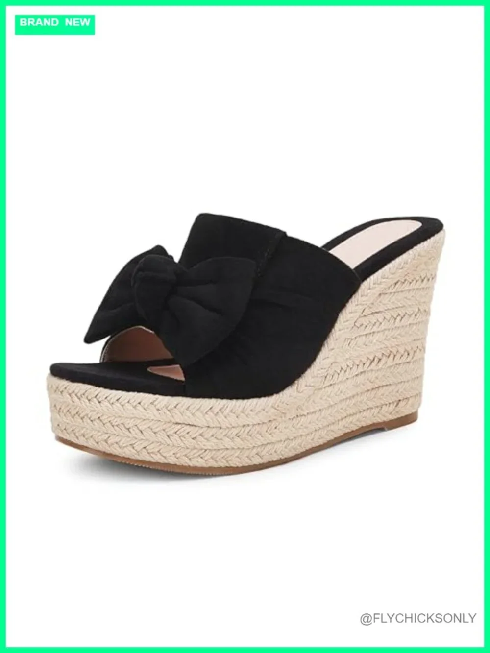 Suede Faux Leather Bow Tie Wedge Espadrille Mules